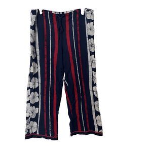 Tommy Hilifiger Cotton Pajama Lounge Pants M Floral Stripe Red White Blue